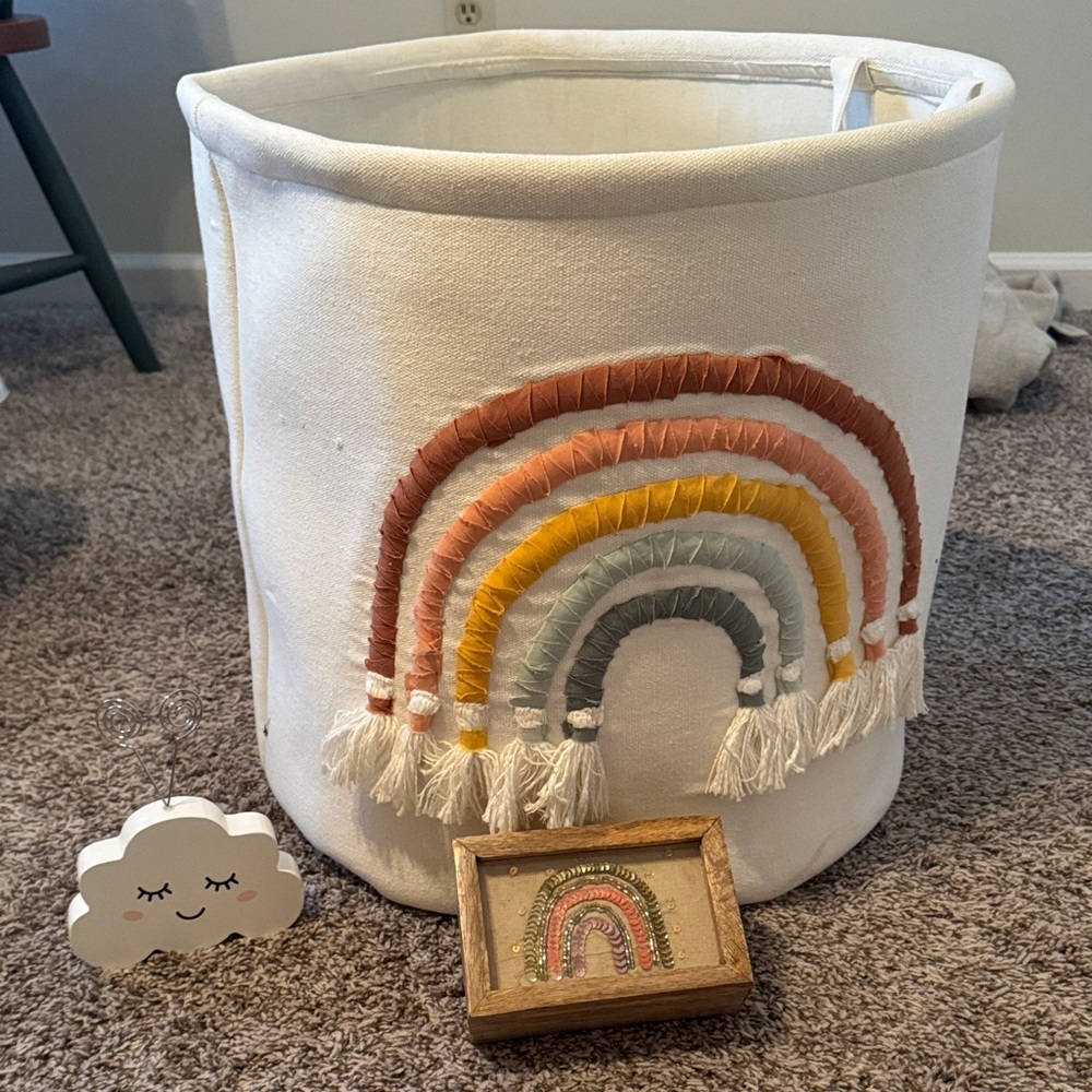Rainbow Embroidered Storage Basket